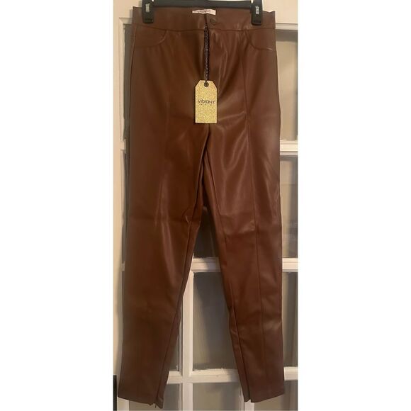 VIBRANT SKINNY ankle ZIPPER cognac brown faux leather size 11 (W 29) - Picture 6 of 7